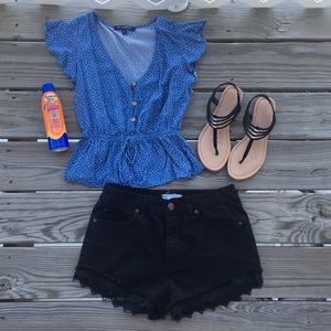 Free People Lace Trimmed Black High Waisted Shorts